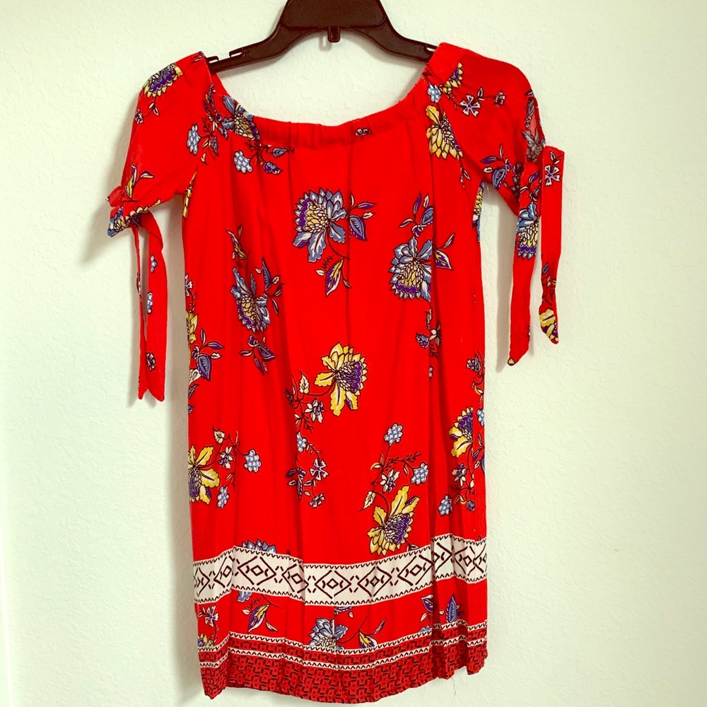 Sequin Hearts Red off the shoulder dress